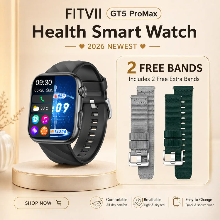 FITVII GT5 Pro Max smartwatch with black case for men