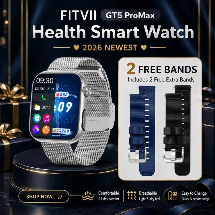 FITVII GT5 Pro Max metallic silver smartwatch for business wear