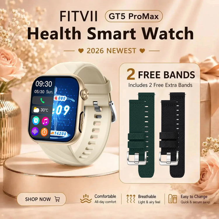 FITVII GT5 Pro Max champagne health smartwatch for women